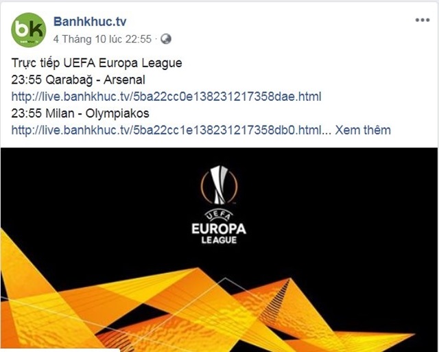 BanhKhucTV thông báo trận đấu trên Fanpage
