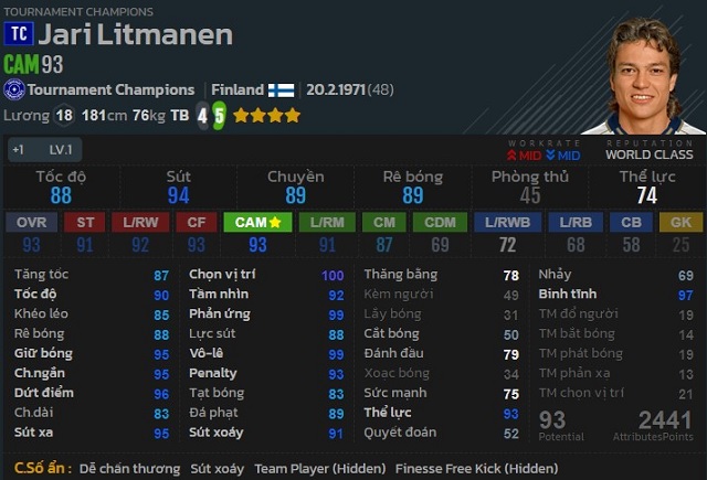 Jari Litmanen TC – ông vua vĩ đại xứ ngàn hồ trong FIFA Online 4