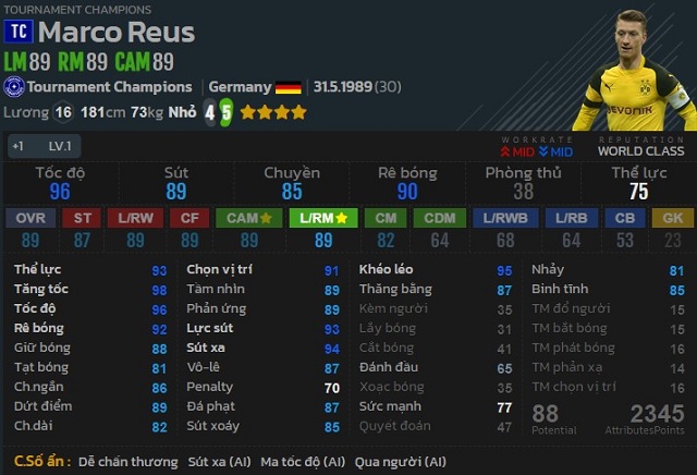 Đánh giá Reus TC – chàng cầu thủ hào hoa, lãng tử trong FIFA Online 4