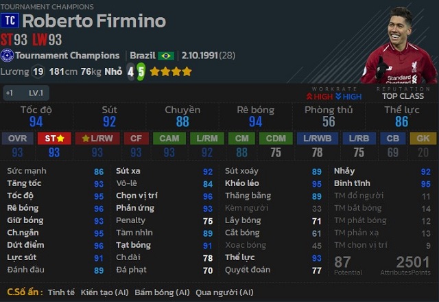 Đánh giá Firmino TC trong FIFA Online 4 – tiền đạo ảo chưa bao giờ bị lỗi thời