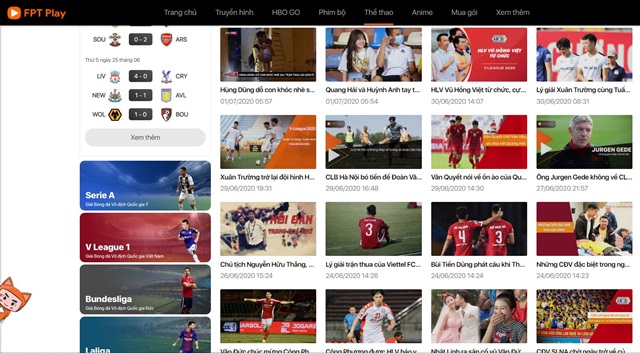 Video tin tức bóng đá trên VTV6 FPT Play rất phong phú và nhiều nội dung mới